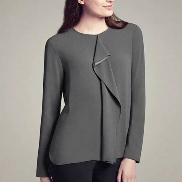 MM Lafleur Gray Silky Ruffle Dressy Blouse Small - Picture 1 of 6